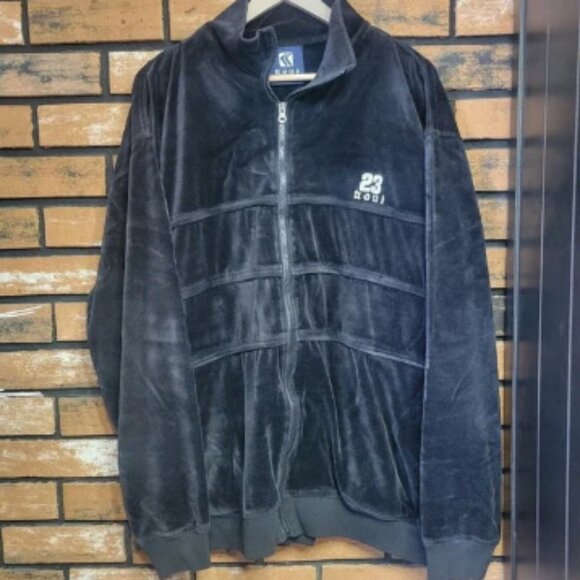 Vintage Karl Kani Velour Track Jacket Men XL Black White Logo Velvet Hip Hop 90s - Picture 1 of 8